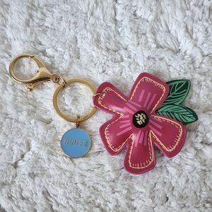 Hot pink flower Nurse Keychain bag charm Preowned